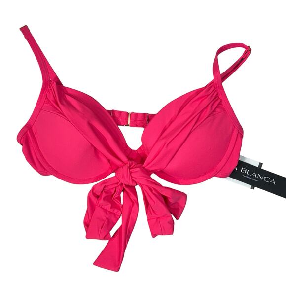 La Blanca SZ 4 Bikini Swim Top Padded Adjustable Straps Tie Front Pink Wired New - Picture 1 of 6